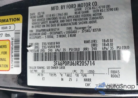 2018 Ford Fusion Hybrid Titanium from USA, damaged, VIN 3FA6P0RU6JR205714